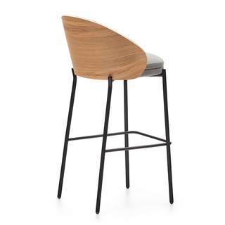 Chaises de bar Onelly - Lot de 2 Tissu / Placage de frêne et acier - Gris / Frêne et noir