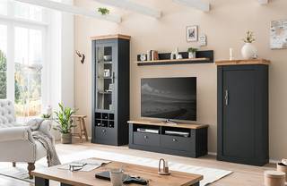 Parete attrezzata di 4 mobili Taania A Antracite / Effetto rovere