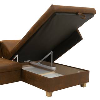 Canapé d’angle Charlo Aspect cuir vieilli - Microfibre Medea: Marron foncé - Méridienne courte à droite (vue de face) - Avec fonction couchage