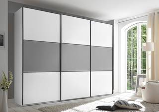 Zweefdeurkast Includo type B Wit/zilvergrijs - Breedte: 249 cm - Basic - Grijs