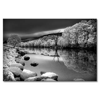 Impression sur toile Mystic River Épicéa massif / Tissu mélangé - 80 x 120 cm - Noir / Blanc