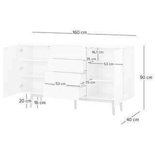 Sideboard LINDHOLM - Breite 160 cm Eiche teilmassiv - Weiß - Weiß