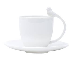 Lot de 6 tasses et soucoupes Oiseaux Blanc - Porcelaine - 11 x 7 x 11 cm