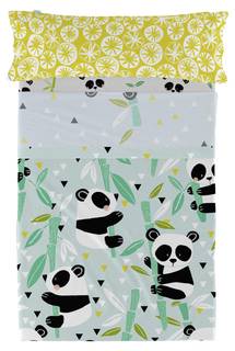 Panda garden blue Parure drap 160x270 cm 160x270 cm