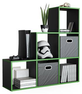 Treppenregal Schwarz/Grün 6 Fächer Grün - Holz teilmassiv - 105 x 107 x 29 cm