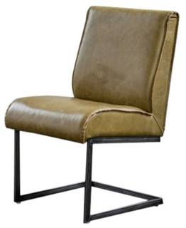 KAWOLA Stuhl LENNY Freischwinger Leder KAWOLA Stuhl LENNY Esszimmerstuhl Freischwinger Leder olivgrün Füße Eisen