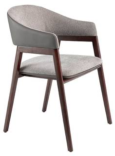 Chaise en tissu et simili cuir Gris - Marron - Cuir véritable - Textile - 55 x 79 x 58 cm