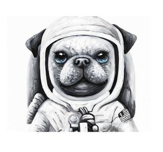 Tableau chien astronaute 60x40cm - Laïka Noir - Textile - 40 x 60 x 3 cm