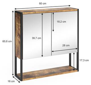 Spiegelschrank „Fyrk“ Antikholz/Schwarz Braun - Holz teilmassiv - 60 x 60 x 16 cm