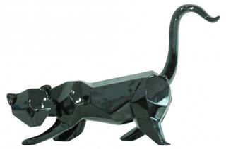 Statue chat cubique L43 cm - BLACK CAT Noir - Porcelaine - 43 x 29 x 13 cm
