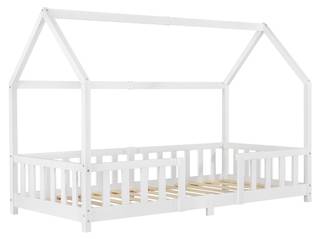 Kinderbett Sisimiut Kinderbett ’Sisimiut’ in Haus-Optik mit Rausfallschutz Kiefernholz 90 x 200 cm Weiß - Weiß - 96 x 140 x 207 cm