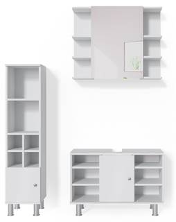 Salle de bains Fynn blanc (3 éléments) Blanc - En partie en bois massif - 80 x 130 x 32 cm