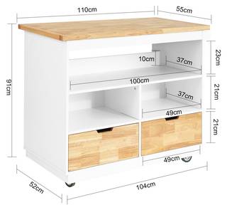 Kücheninsel FKW107-WN Weiß - Holz teilmassiv - 110 x 91 x 55 cm