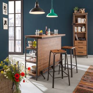 Barkrukken Atelier 2-delige set deels massief acaciahout - metaal