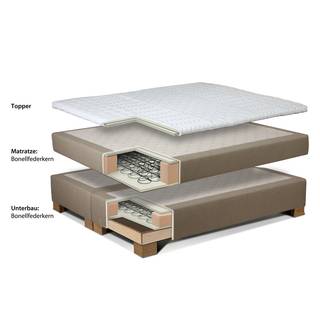 Letto boxspring Sandor Con topper incluso Tessuto strutturato - Ecrù - 100 x 200cm - Materasso a molle Bonnell - H2