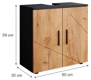Waschtischunterschrank „Irma" Braun - Holz teilmassiv - 60 x 59 x 30 cm