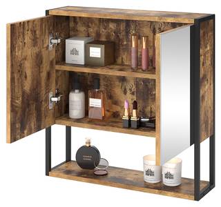 Spiegelschrank „Fyrk“ Antikholz/Schwarz Braun - Holz teilmassiv - 60 x 60 x 16 cm