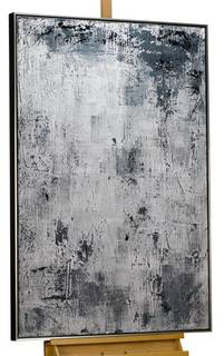 Tableau peint à la main Stonewashed Noir - Gris - Textile - Bois massif - 83 x 123 x 6 cm