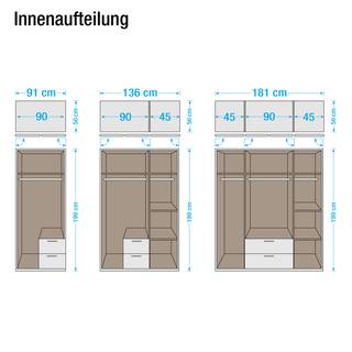 Armoire à portes battantes Krefeld Blanc alpin / Gris métallisé - 136 cm - 3 portes