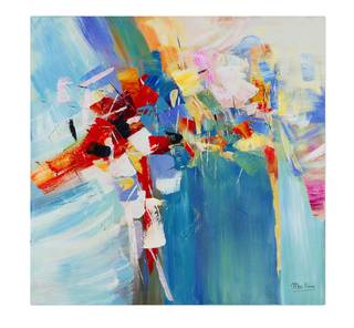 Tableau peint Somewhere in Wonderland Bleu - Textile - Bois massif - 80 x 80 x 4 cm