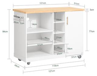 Kücheninsel FKW105-WN Weiß - Holz teilmassiv - 127 x 94 x 51 cm