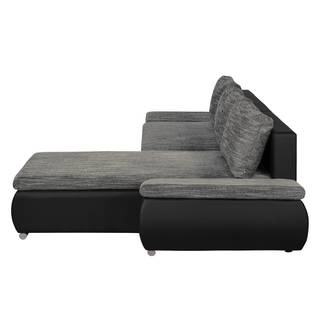 Hoekbank Laza (met slaapfunctie) kunstleer/geweven stof - Zwart/grijs - Longchair vooraanzicht rechts