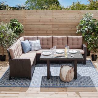 Essgruppe Salerno (2-teilig) Polyrattan / Webstoff - Braun / Creme