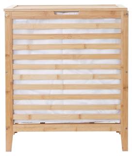 Wäschekorb HWC-B92 Braun - Weiß - Bambus - 51 x 61 x 31 cm