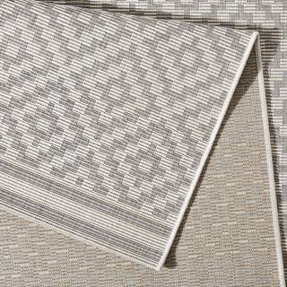 In-/Outdoor-Teppich Raute Kunstfaser - Grau / Weiß - 160 x 230 cm