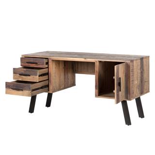 Scrivania con cassetti e anta TAMATI Legno massello di pino / acciaio inossidabile - pino / nero