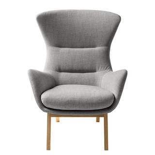 Fauteuil HEPBURN met houten pootjes geweven stof - Geweven stof Milan: Lichtgrijs - Donkere eikenhout