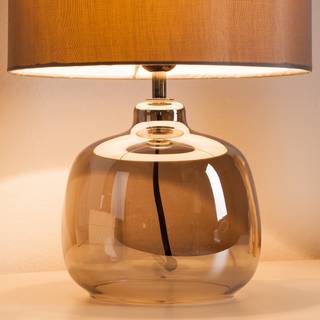 Tischleuchte Loster Glas / Baumwollstoff - 1-flammig - Grau / Hellgrau