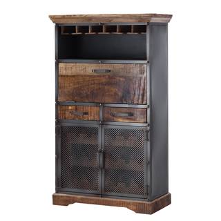 Weinschrank Hunter Mango massiv / Metall - Mango / Blaugrau