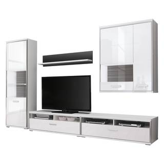 Parete attrezzata Kushiro I (5 pezzi) Bianco lucido/Grigio