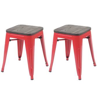 Tabouret HWC-A73 assise bois (lot de 2)
