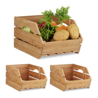 3x Cagettes en bois de bambou empilables