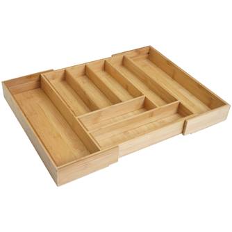 Besteckkasten HWC-B20 ausziehbar Bambus