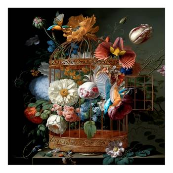 Quadro di vetro Birds And Flowers