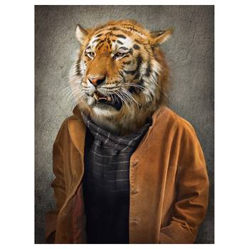 Glazen afbeelding Tijger in een jas