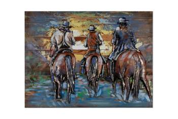 Holzbild Cowboys Ride at Sunset