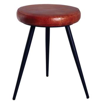 Tabouret rond en cuir de chèvre et métal