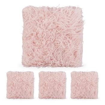 4 x flauschige Kissen rosa