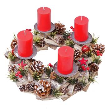 Adventskranz H50 Holz mit Kerzen rot