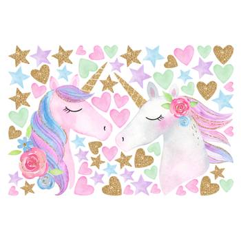 Wandtattoo Aquarell Einhorn Glitzer Set