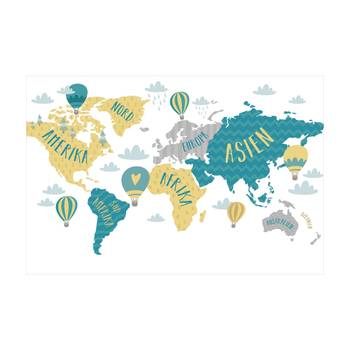 Weltkarte mit Heißluftballon
