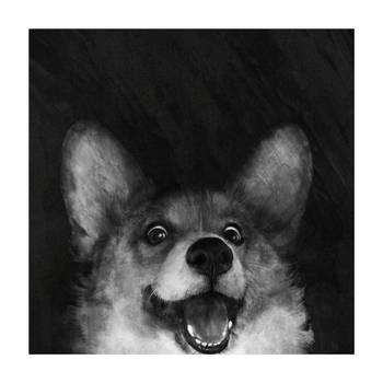 Illustration Hund Corgi Schwarz Weiß