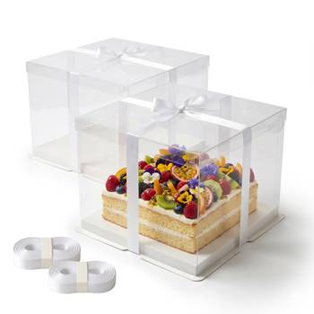 Transparente Tortenbox 2er Set Schleife