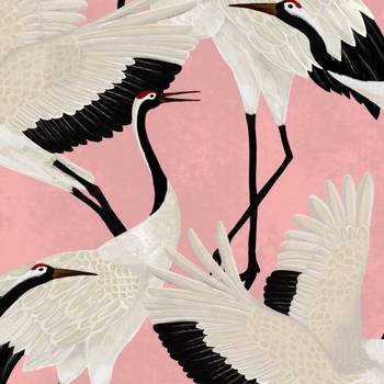 Tapete aus echtem papier, Reiher in Pink