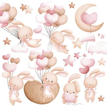 Sticker Kaninchen mit Ballons 25‑er Set