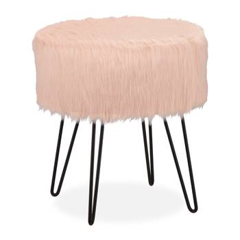 Tabouret 4 pieds fourrure rose